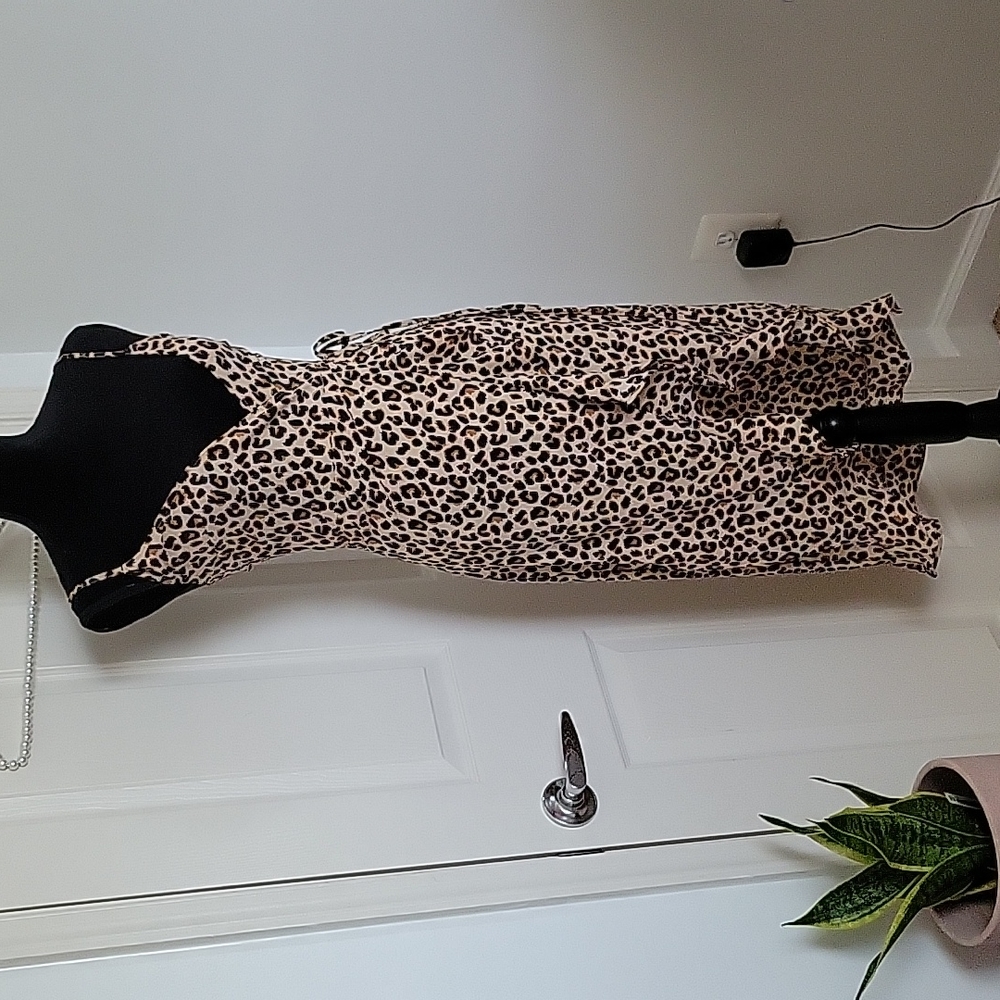 Flounced Animal Print Wrap Dress Size S